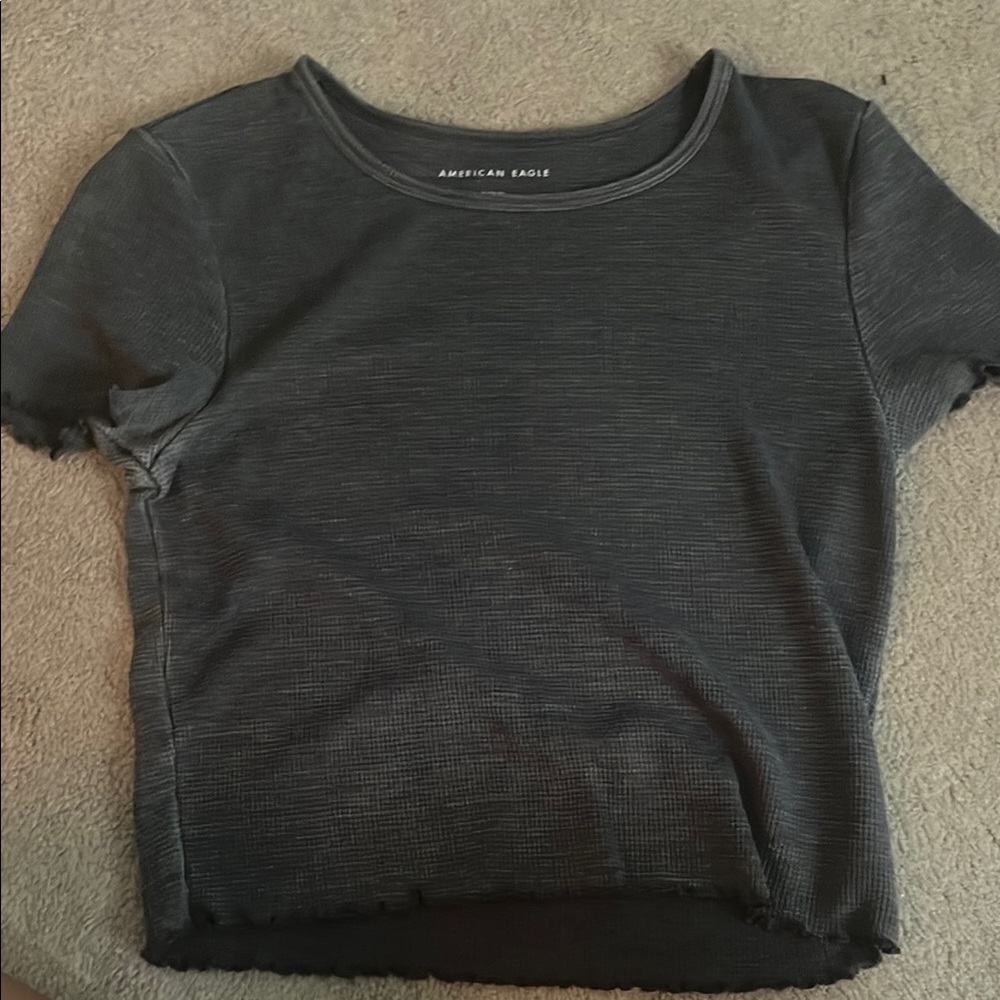 American Eagle Outfitters Gray Ribbed Crop T-Shirt